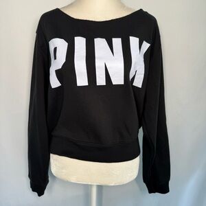❤️3/$30 PINK Victoria's Secret Black Cropped Sweatshirt with White Logo - Size L